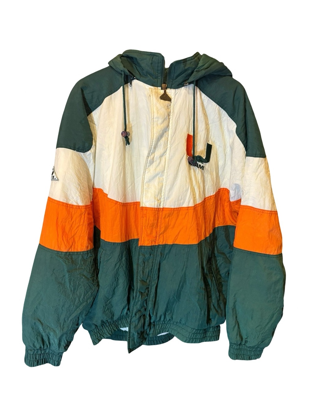 University of Miami “U” Apex One Jacket in White and Orange with Green Logo